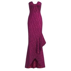 THEIA Aimee Strapless Jacquard Sangria Metallic Gown Maxi Dress Women's Sz 0